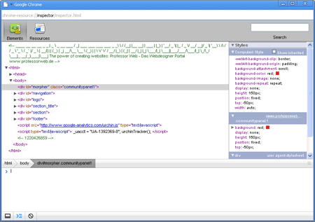 Google Chrome Entwicklertools