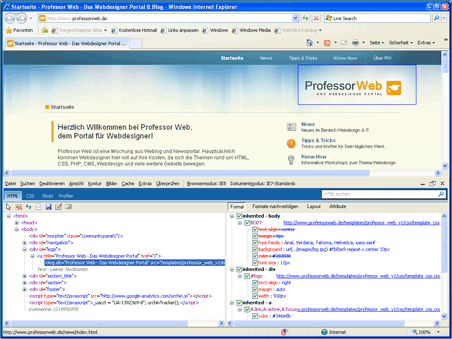 Entwicklertools in IE8