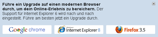 YouTube Hinweis für Internet Explorer 6 Nutzer